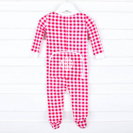 Red Gingham Knit Zip Sleeper