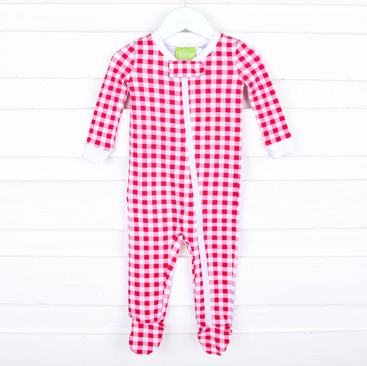 Red Gingham Knit Zip Sleeper