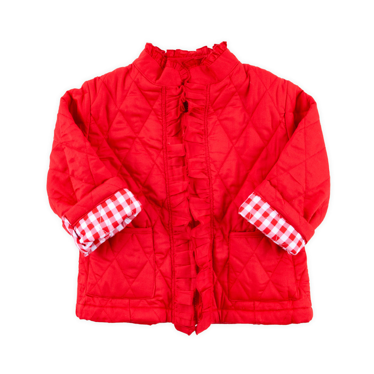 Red Quilted Ruffle Coat