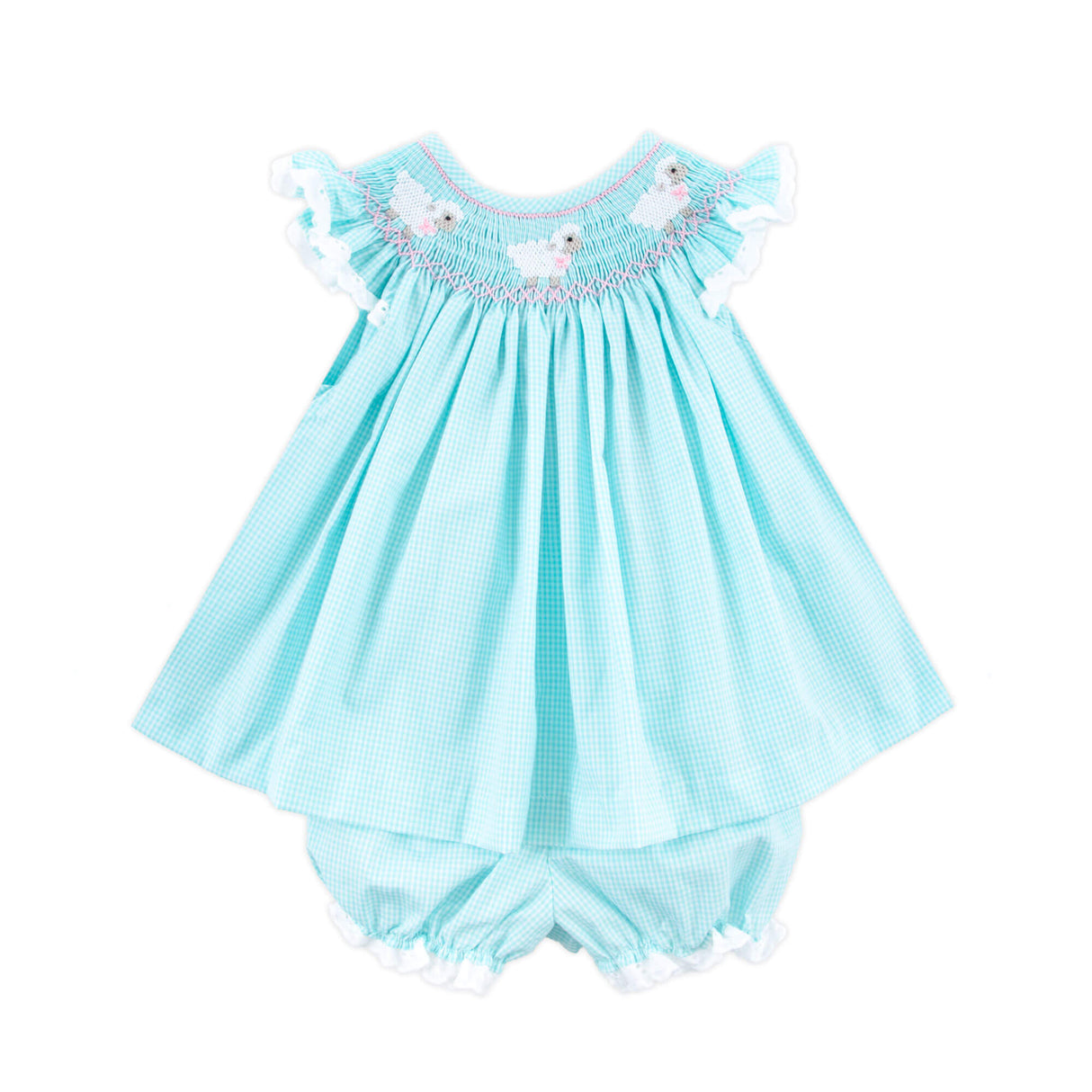 Lamb Smocked Bloomer Set Mint Gingham