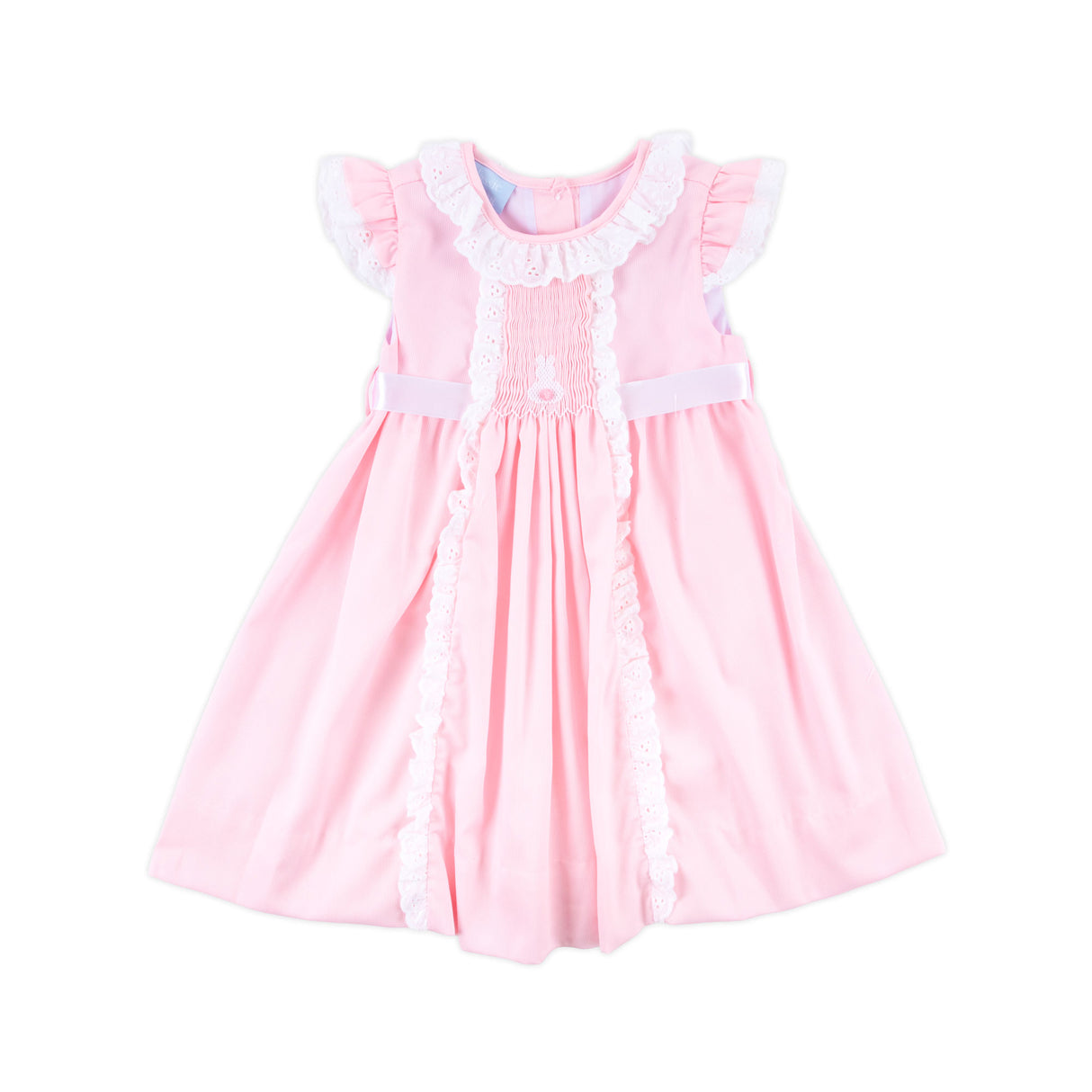 Bunny Tail Smocked Pink Pique Eyelet Dress