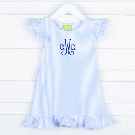 Milly Stripe Ruffle Dress Light Blue