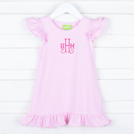 Milly Stripe Ruffle Dress Pink