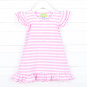 Light Pink Wide Stripe Knit Ruffle Milly Dress