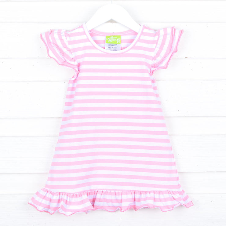 Light Pink Wide Stripe Knit Ruffle Milly Dress