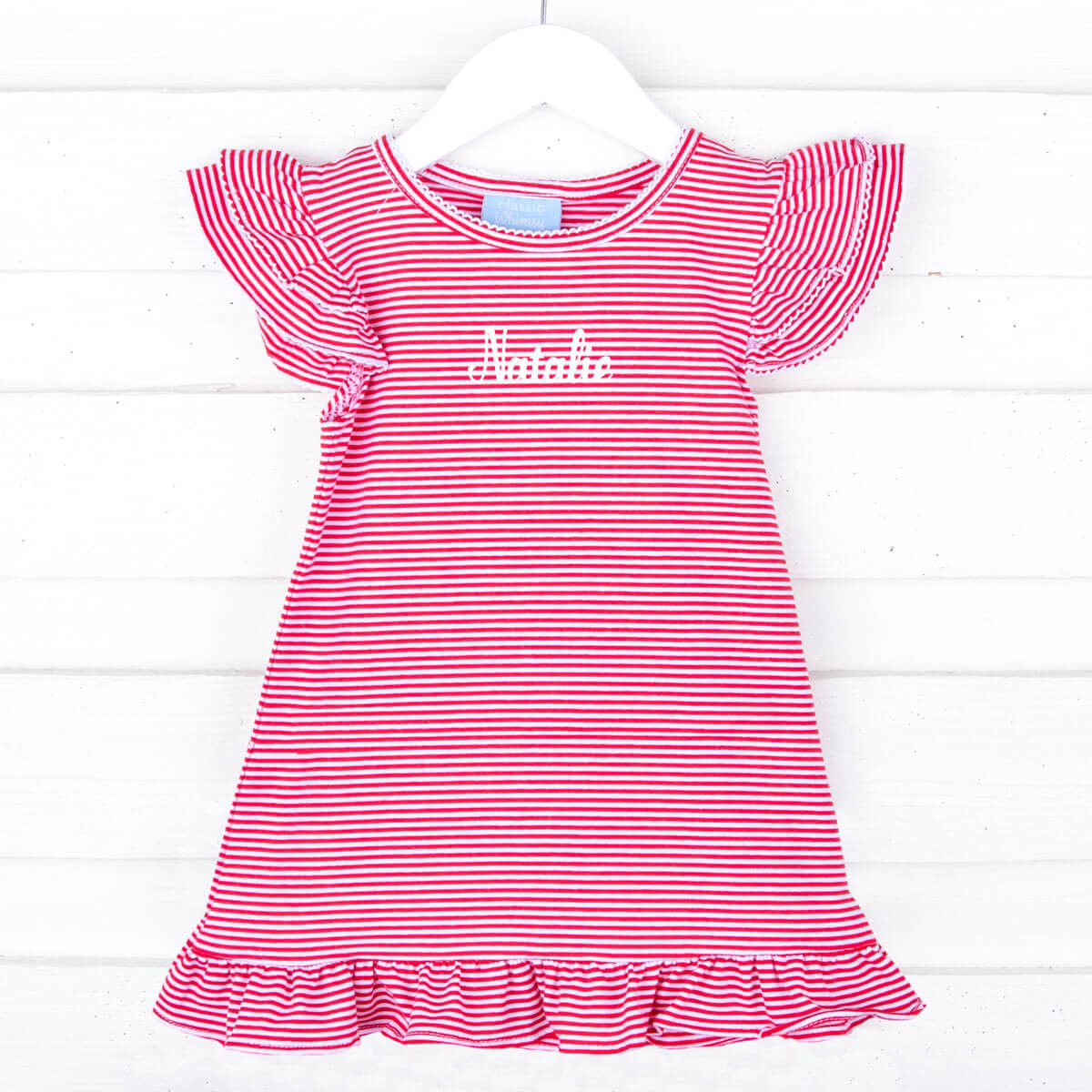 Milly Stripe Ruffle Dress Red
