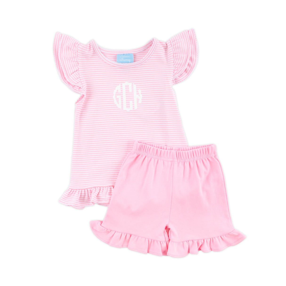 Milly Stripe Ruffle Short Set Pink