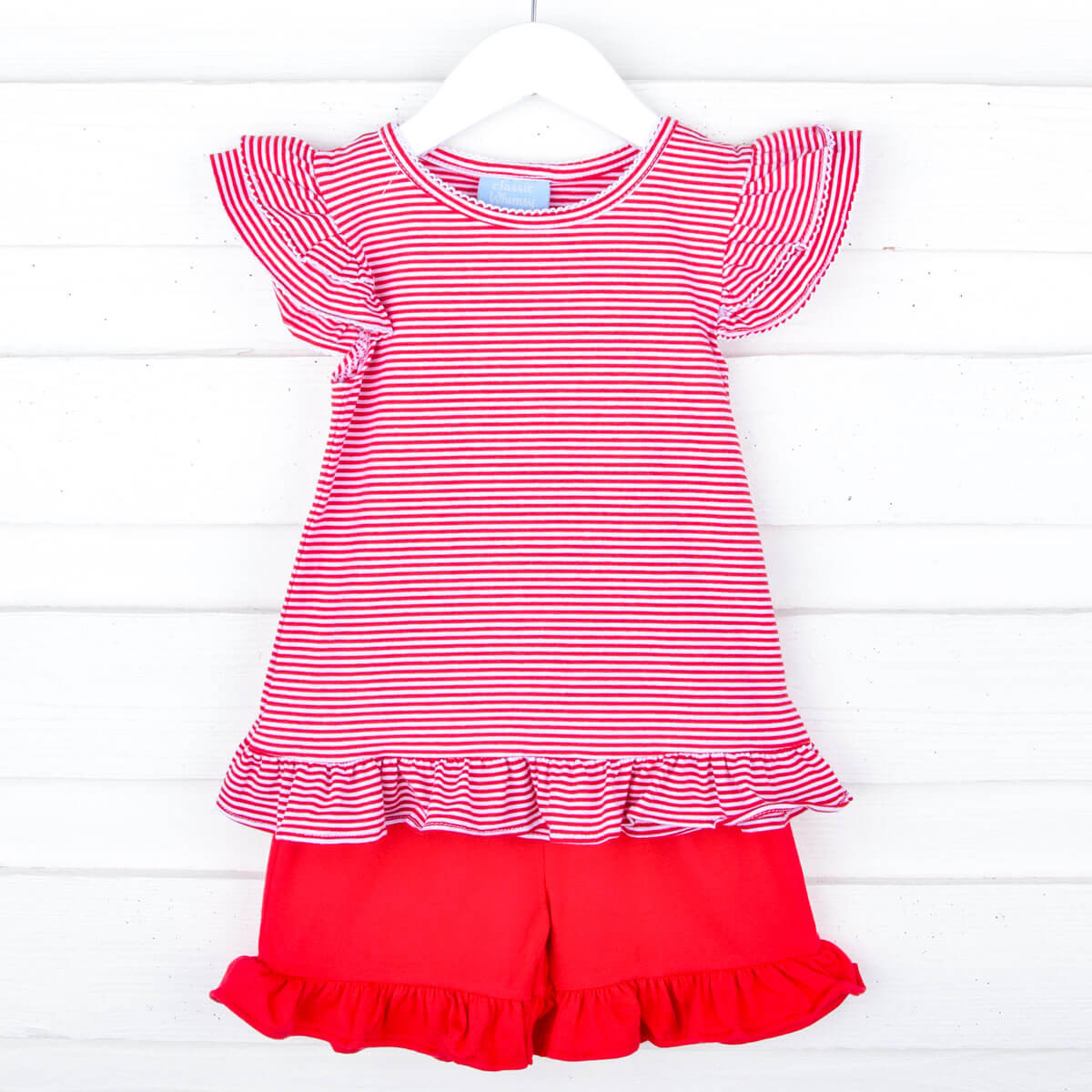 Milly Stripe Ruffle Short Set Red