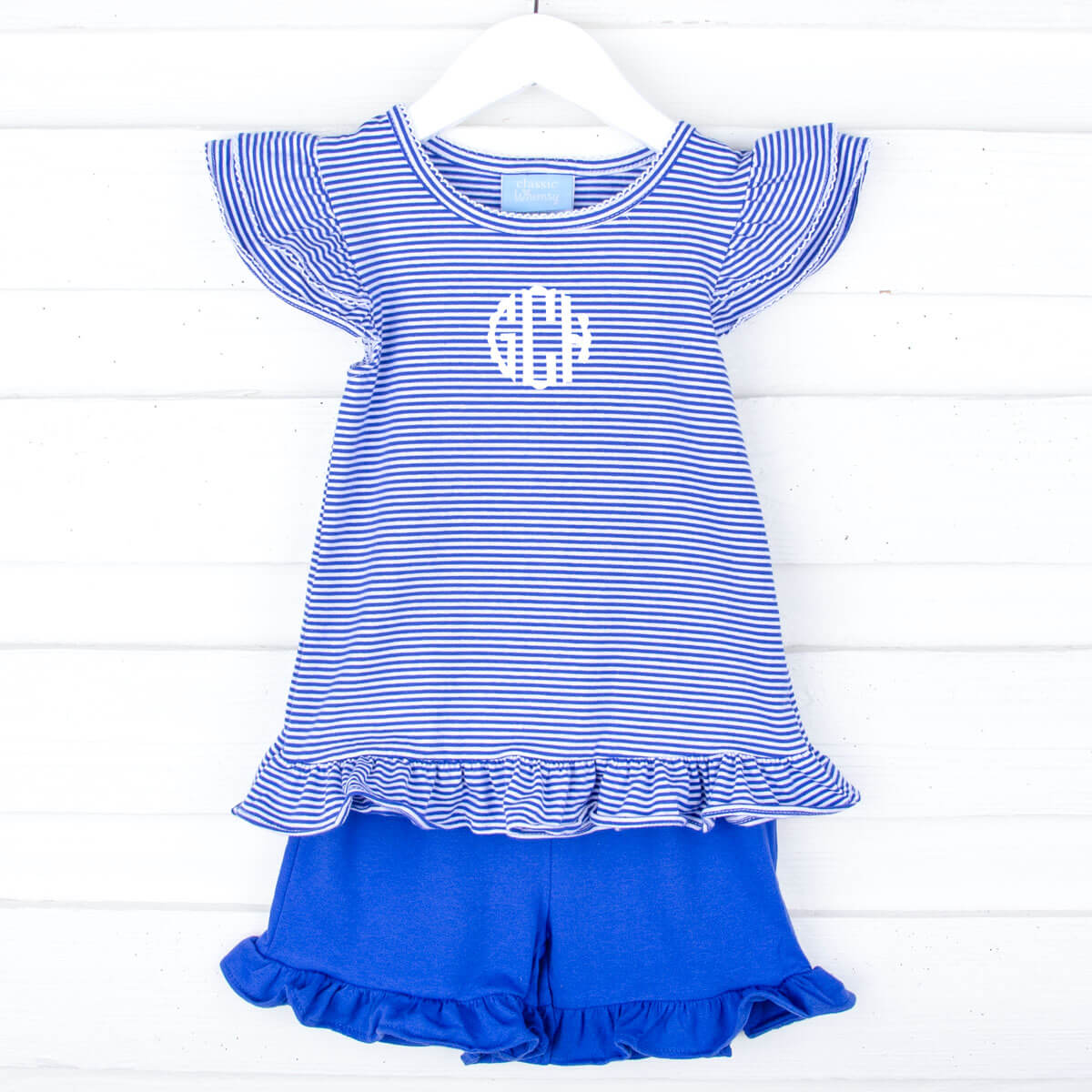 Milly Stripe Ruffle Short Set Royal