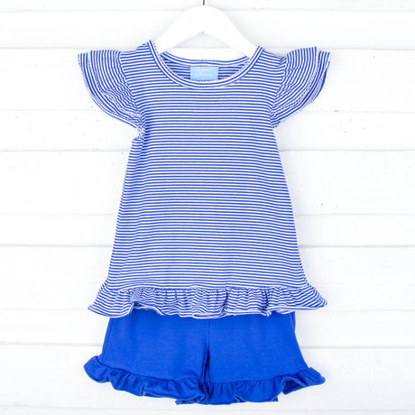 Milly Stripe Ruffle Short Set Royal
