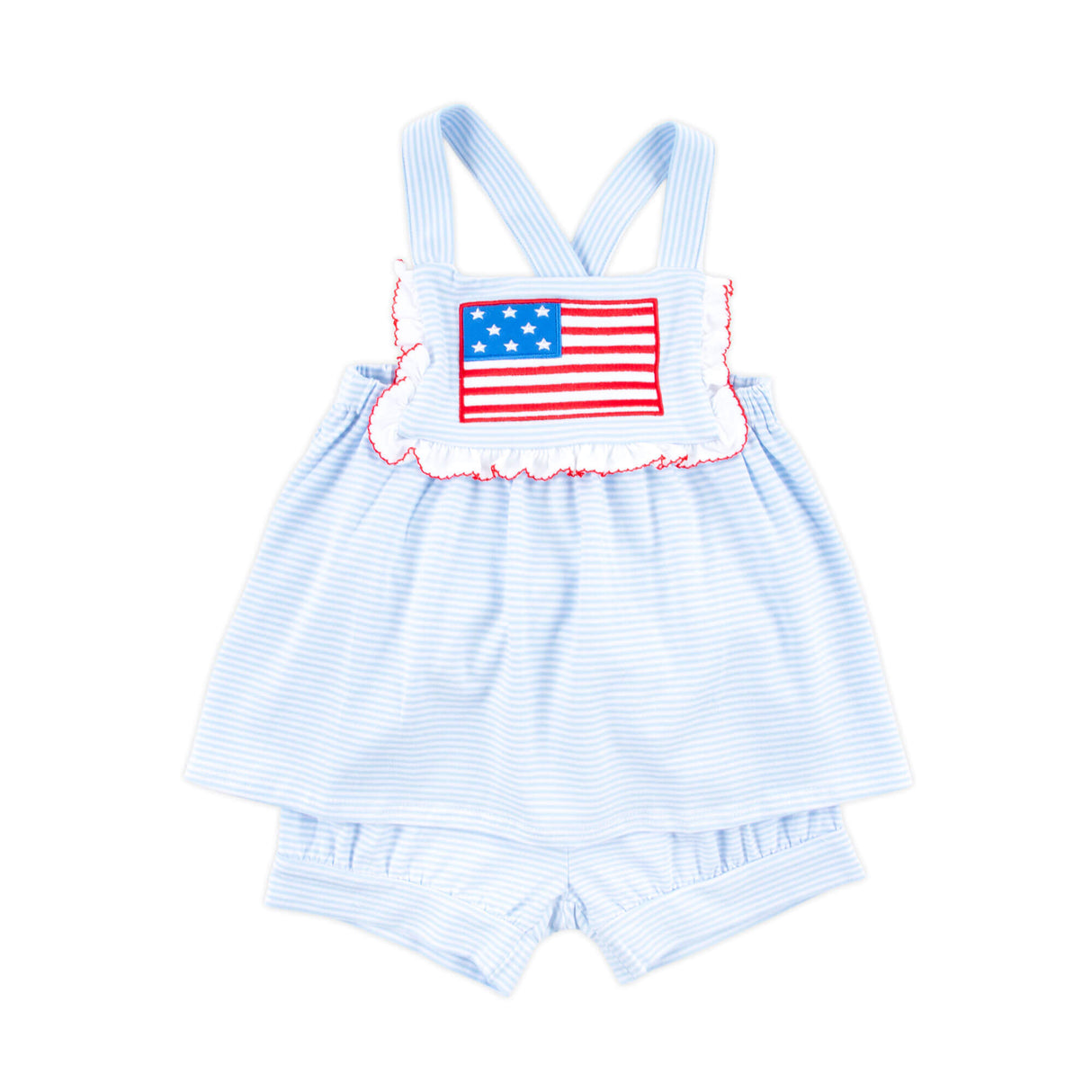 Flag Applique Light Blue Stripe Mia Short Set