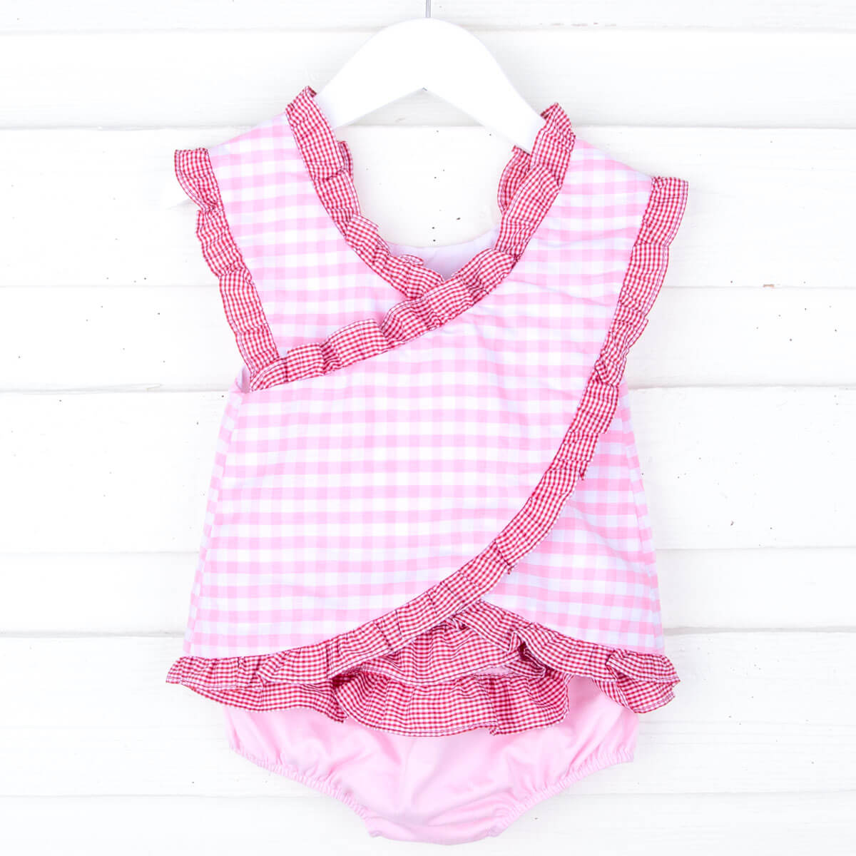 Apple Light Pink Gingham Popover Set