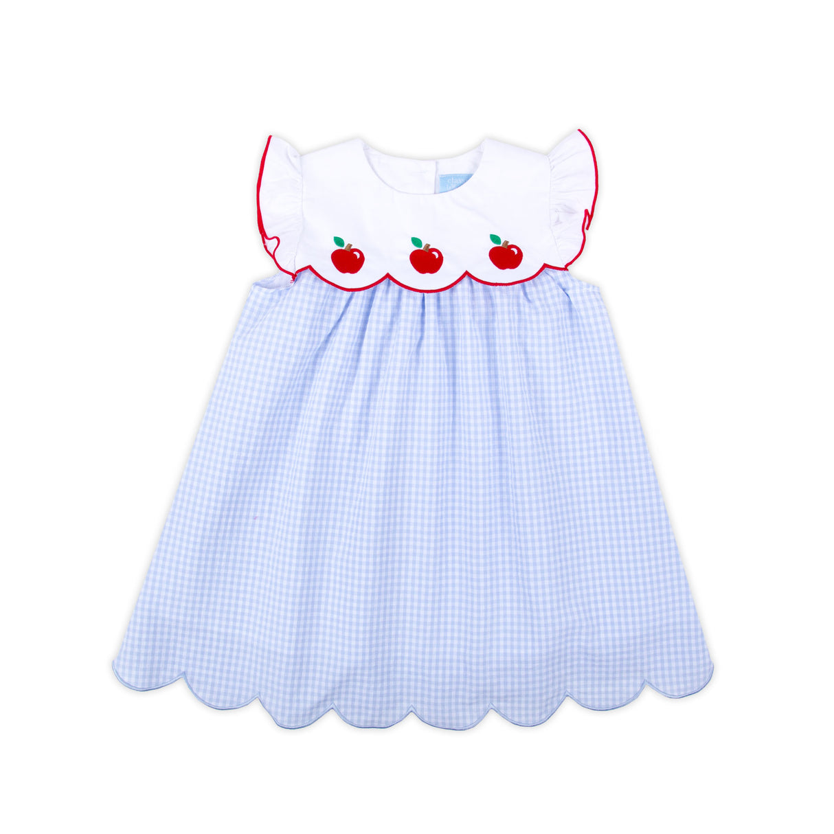 Apple Scalloped Light Blue Gingham Amelia Dress