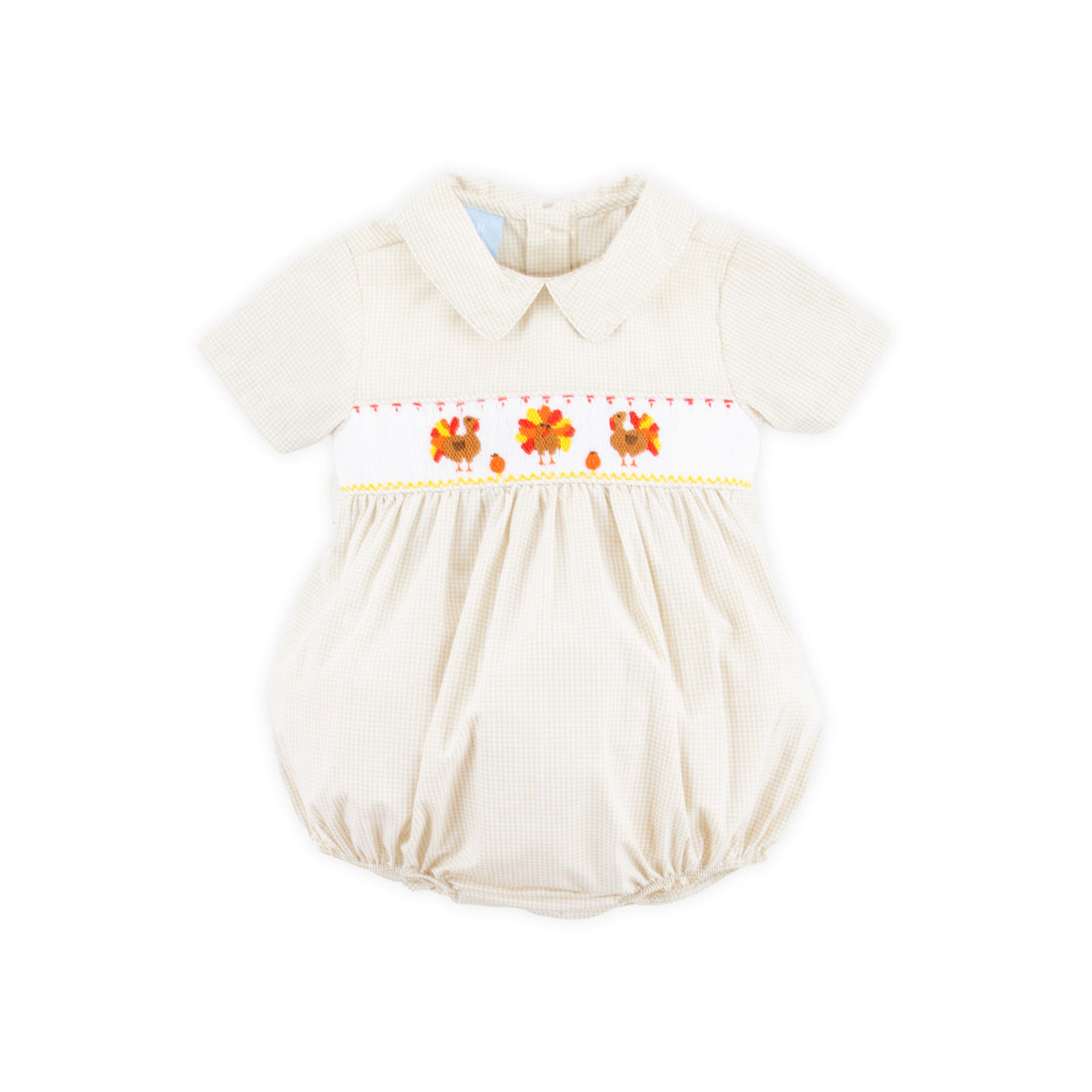 Smocked Turkey Khaki Gingham Boy Bubble