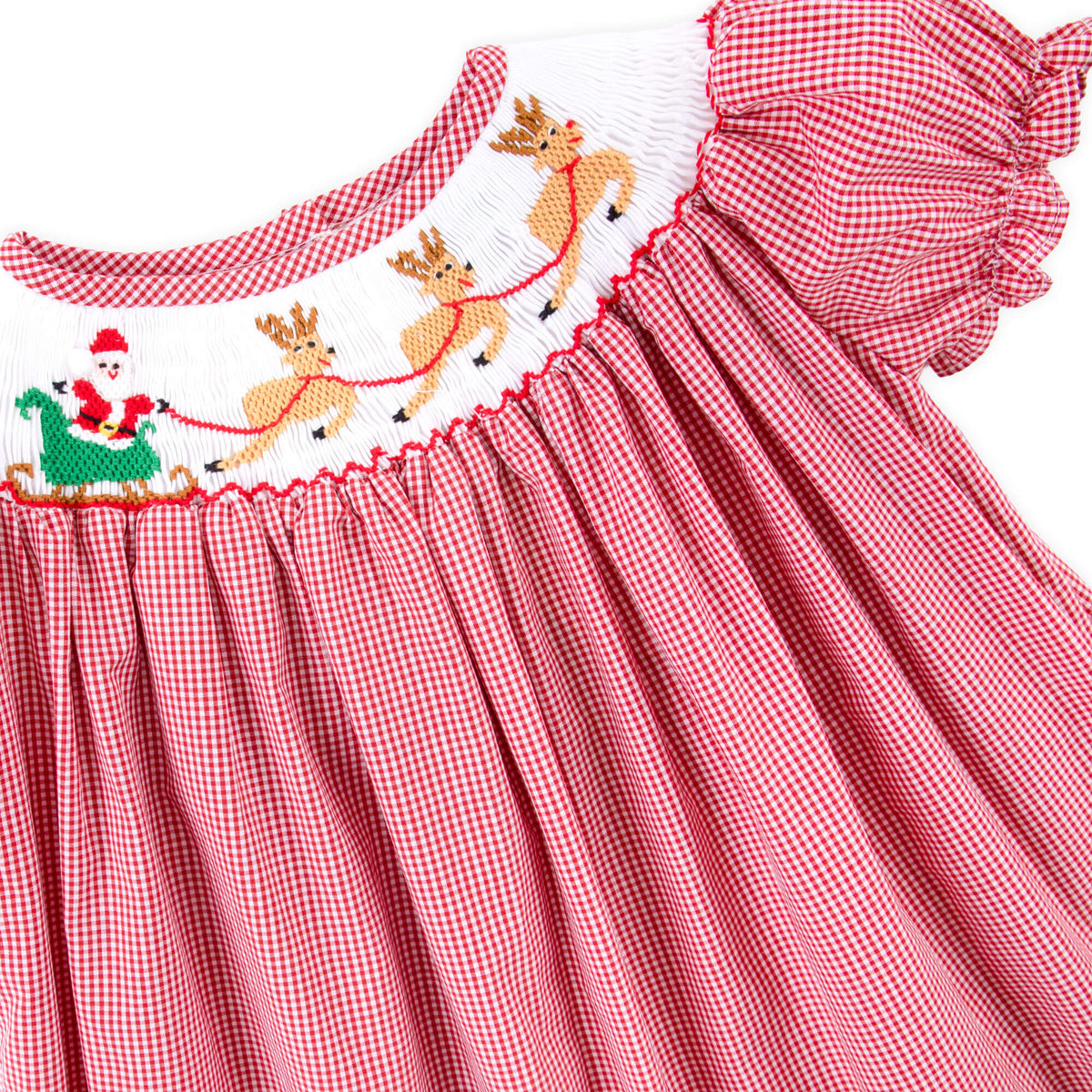 Santa's Magic Smocked Red Gingham Bishop Dress