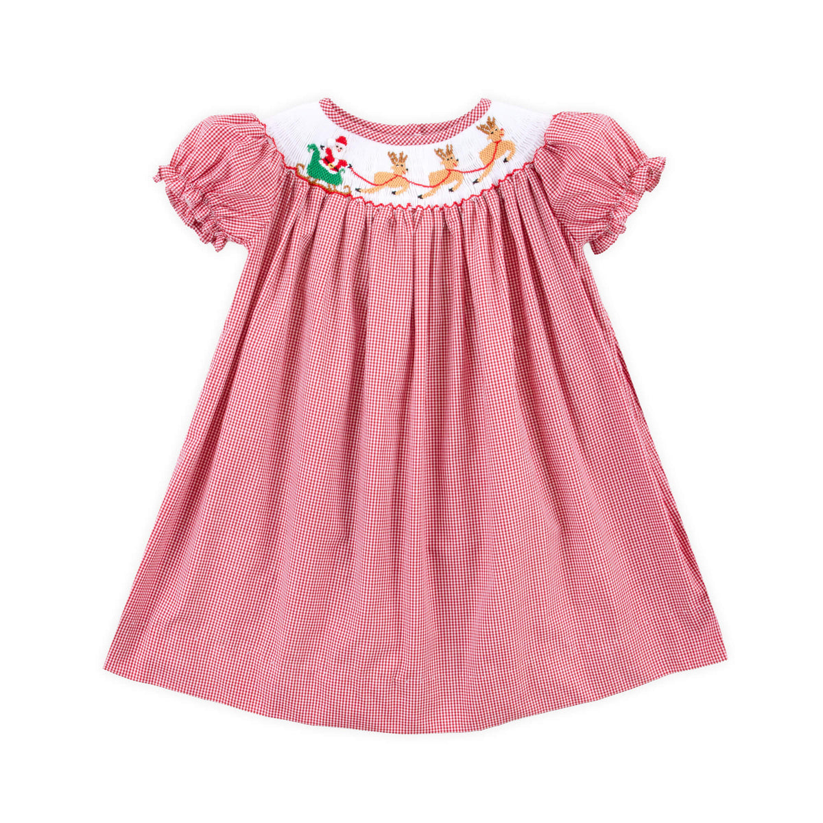 Santa's Magic Smocked Red Gingham Bishop Dress