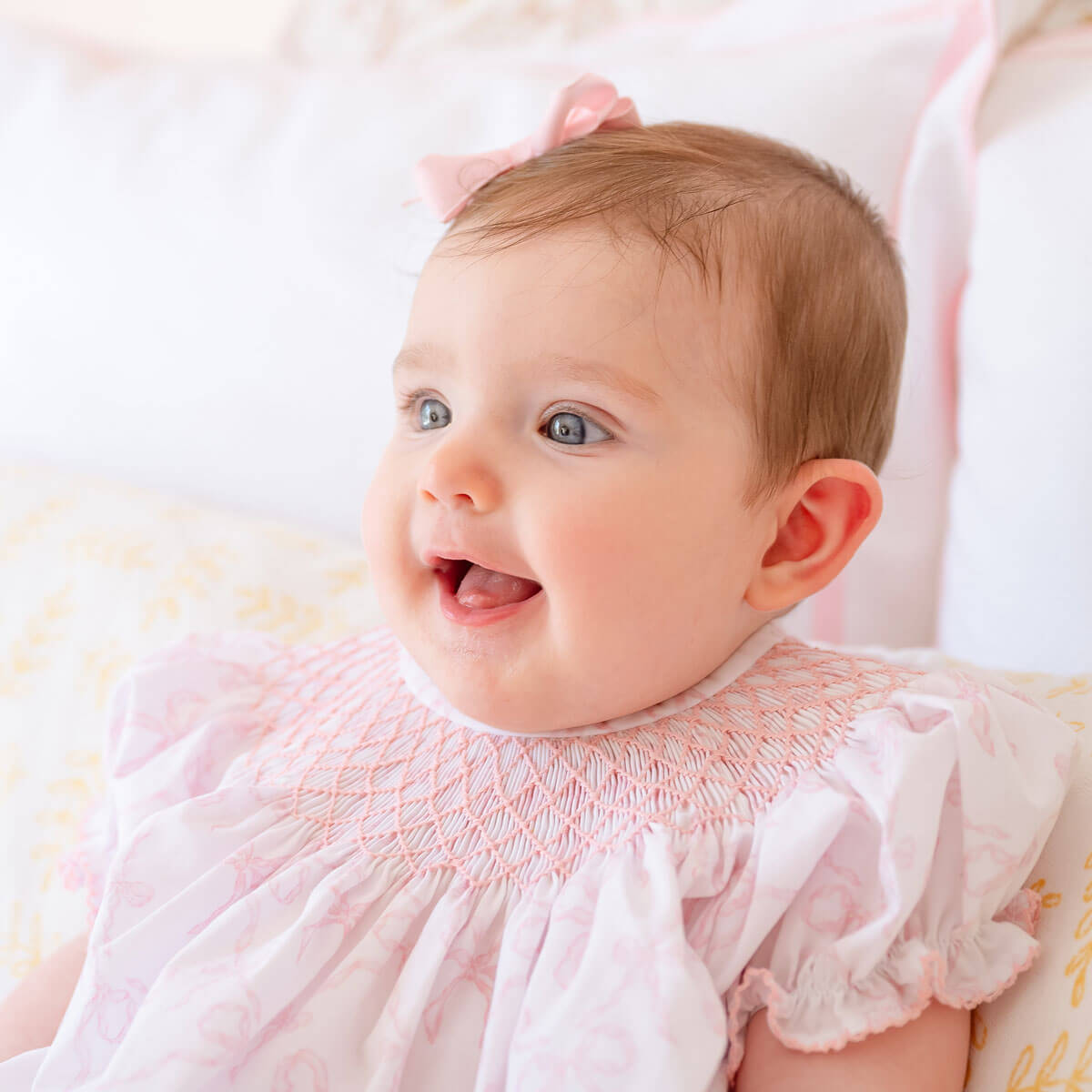 Bella's Bows Pink & White Smocked Bubble
