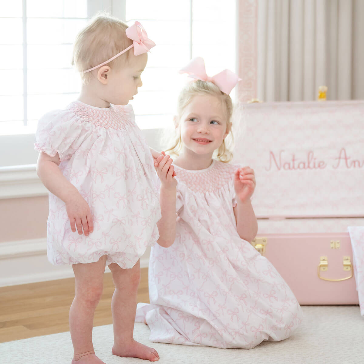 Bella's Bows Pink & White Smocked Bubble