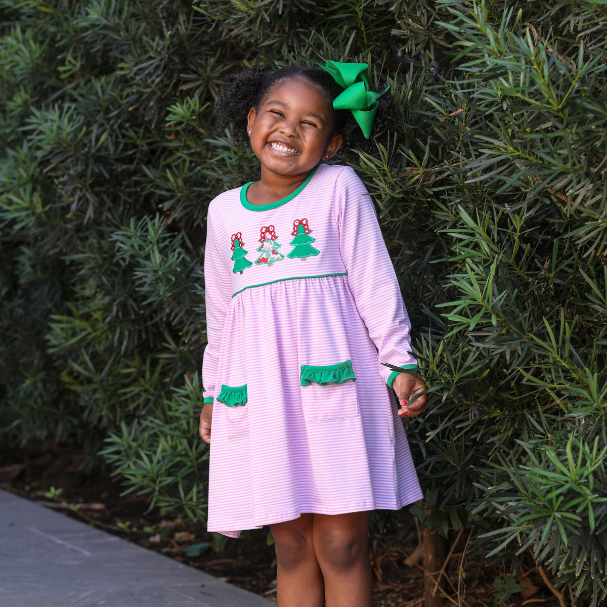 Christmas Tree Pink Stripe Knit Dress