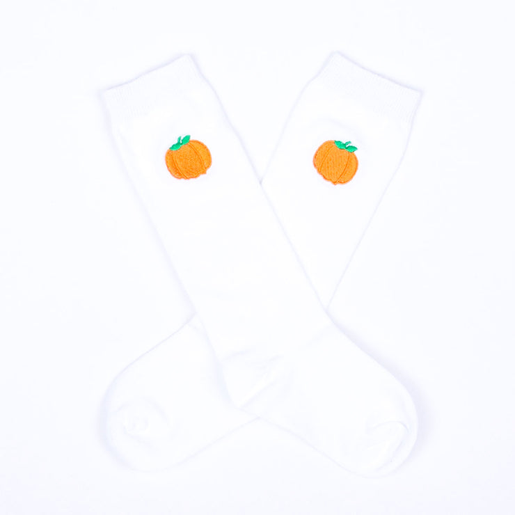 Pumpkin Embroidered Knee High Socks