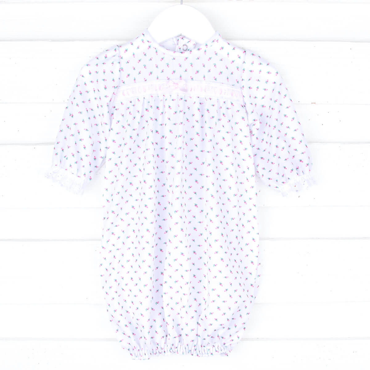 Pink Rosebud Long Sleeve Baby Gown