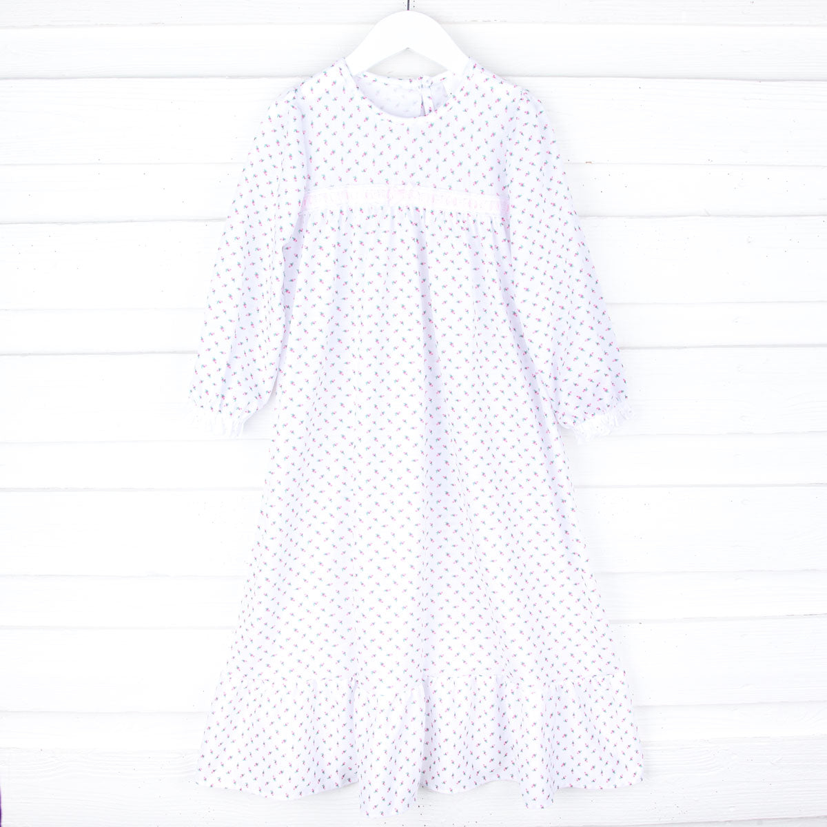 Pink Rosebud Long Sleeve Nightgown