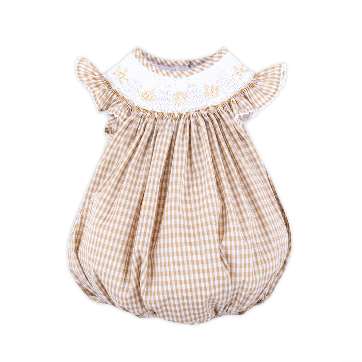 Seashells Smocked Tan Gingham Bubble