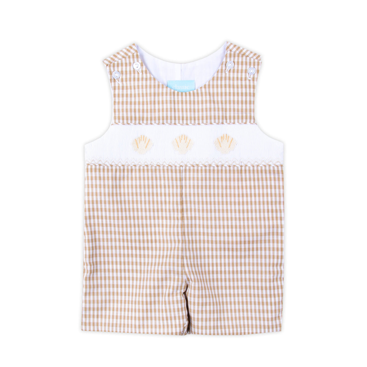 Seashells Smocked Tan Gingham Jon Jon