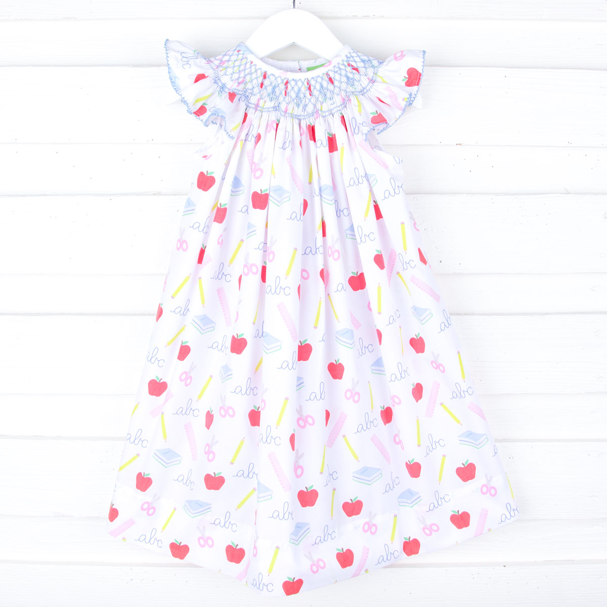 School Essentials Print Smocked Angel Sleeve Dress