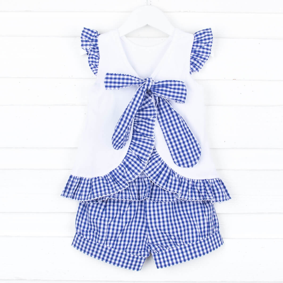 Navy Blue Gingham Tie Back Short Set