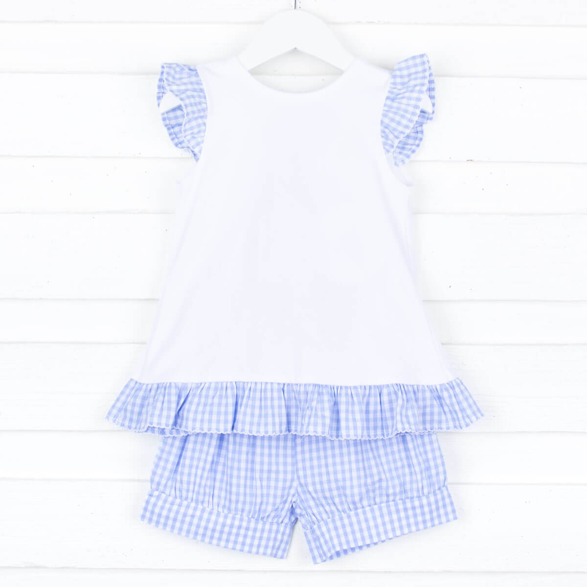 Light Blue Gingham Tie Back Short Set