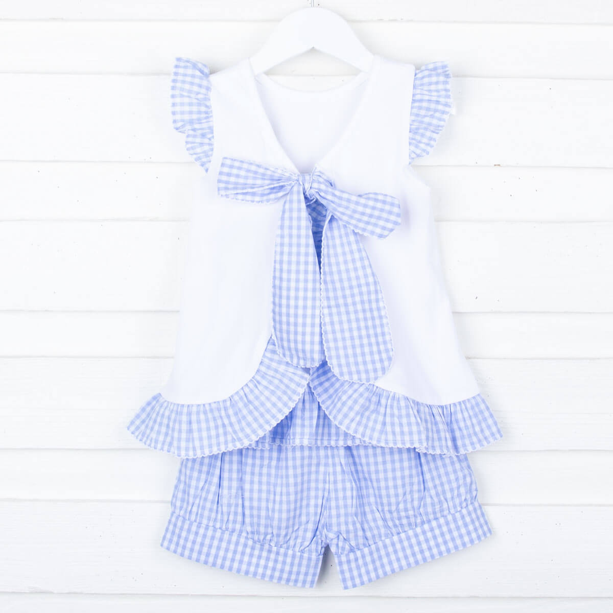 Light Blue Gingham Tie Back Short Set