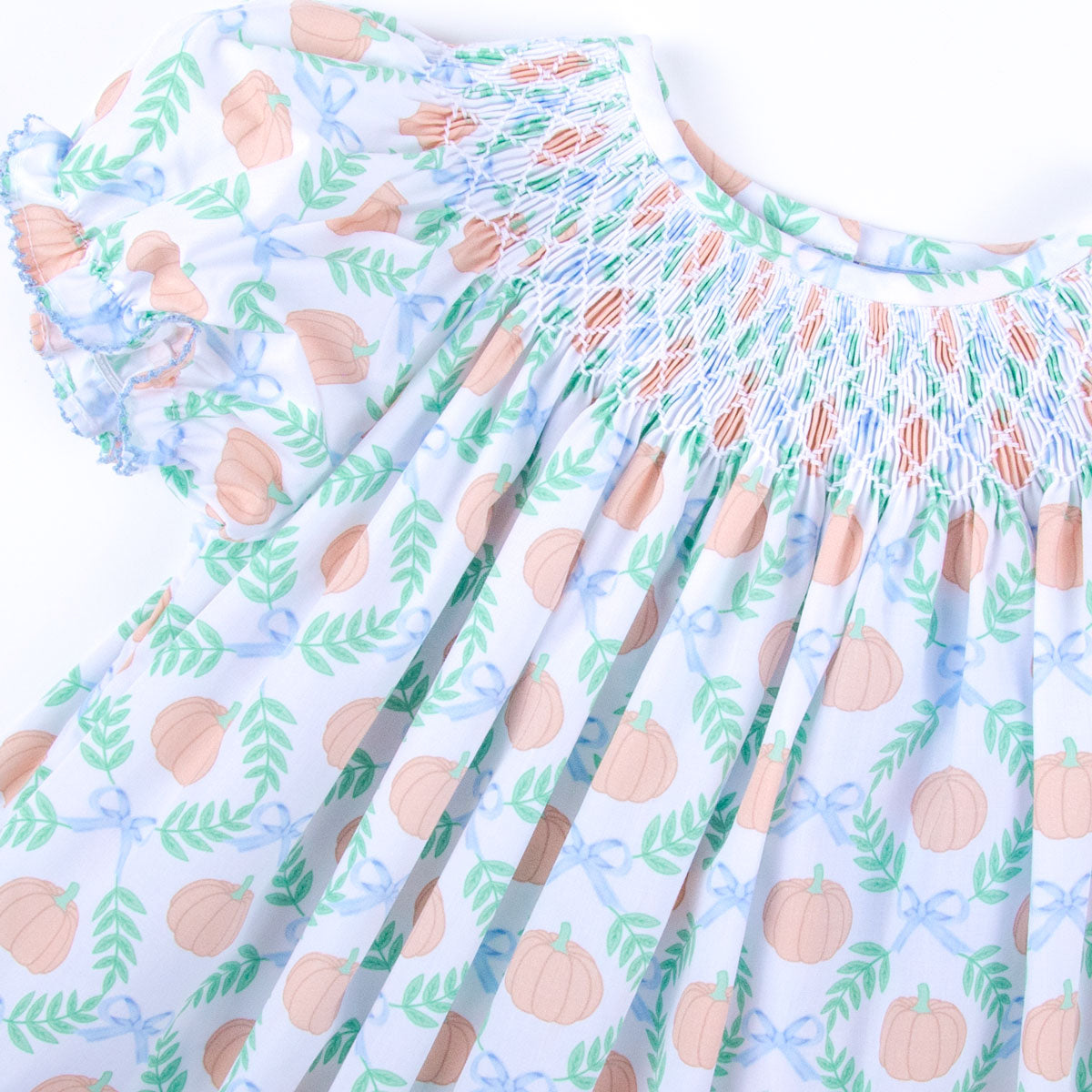 Harvest Pumpkin Print Smocked Bishop Dress