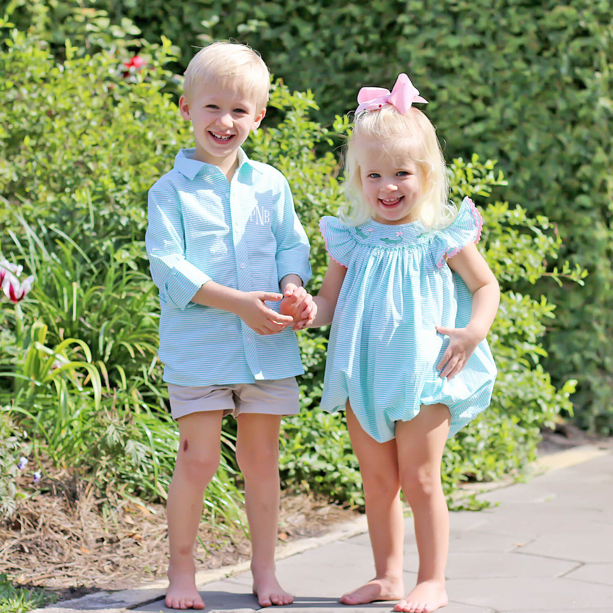 Green Seersucker Stripe Button Down Shirt