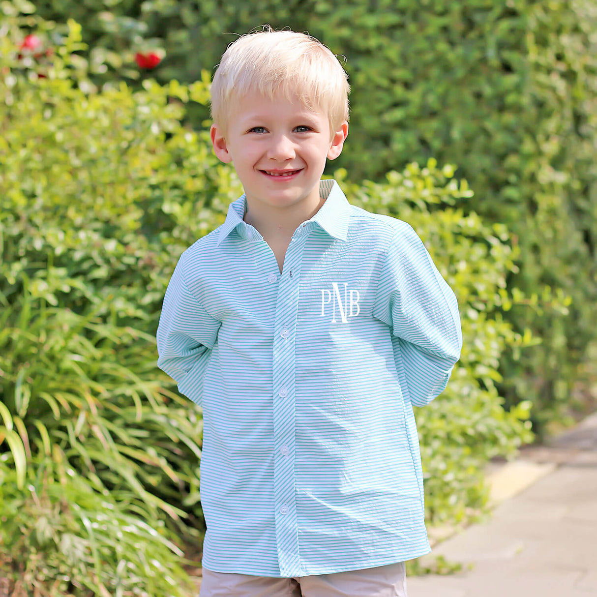Green Seersucker Stripe Button Down Shirt