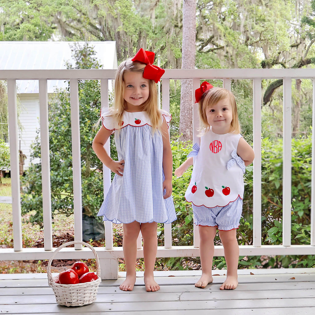 Apple Scalloped Light Blue Windowpane Mila Bloomer Set