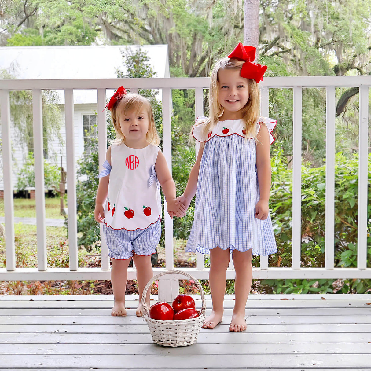Apple Scalloped Light Blue Windowpane Mila Bloomer Set