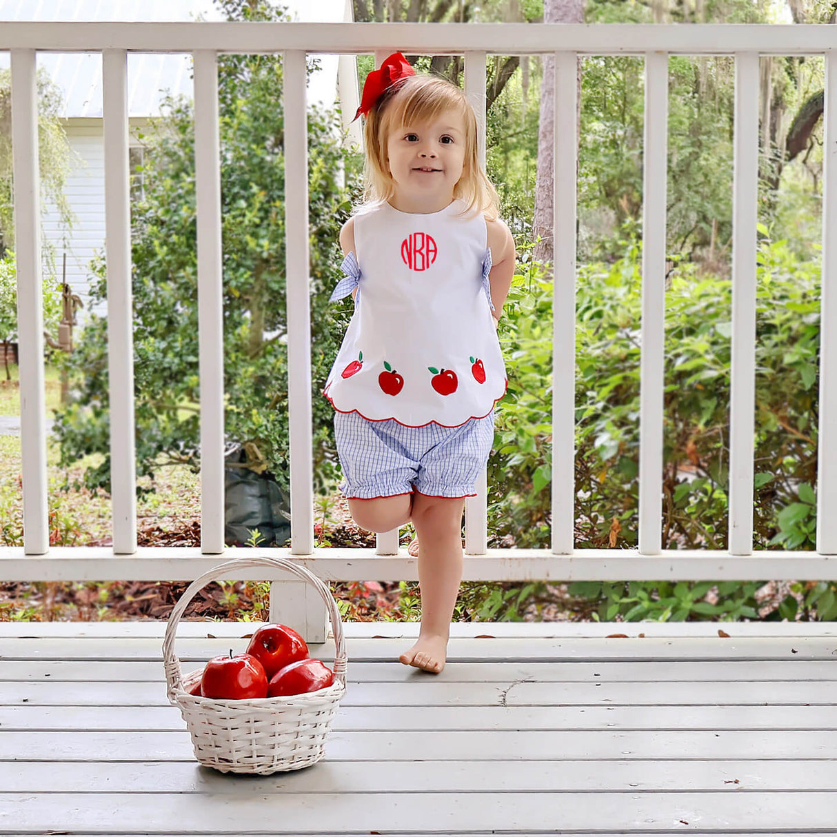 Apple Scalloped Light Blue Windowpane Mila Bloomer Set