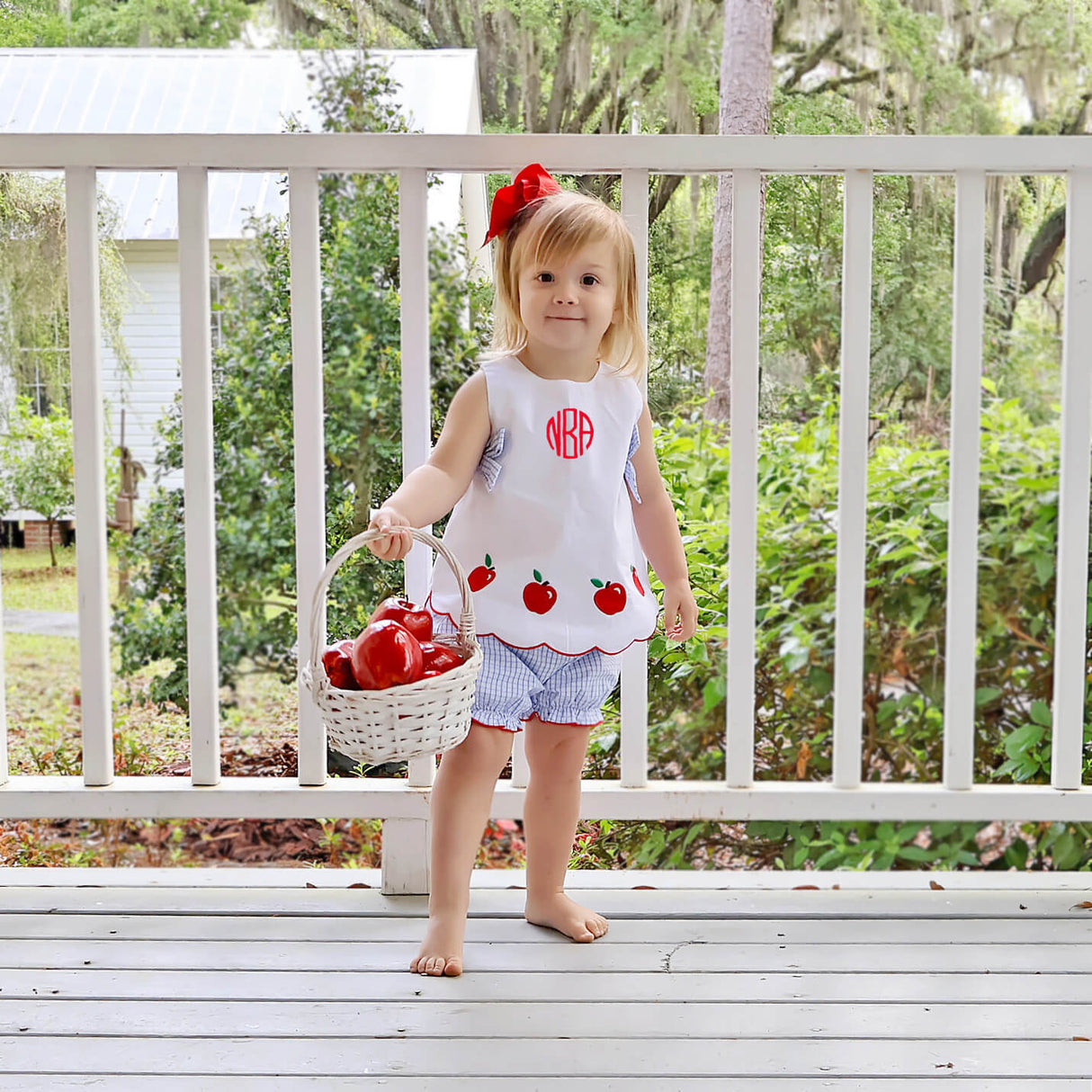 Apple Scalloped Light Blue Windowpane Mila Bloomer Set