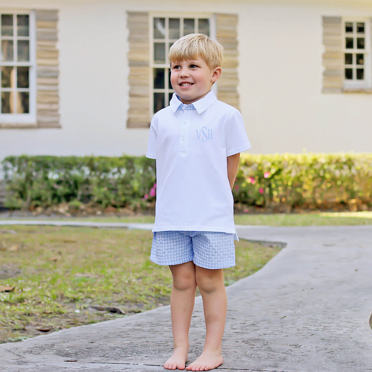 Hilton Head Plaid Blue Polo Short Set
