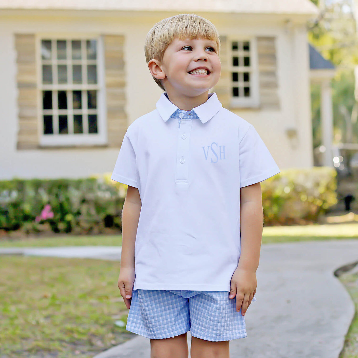 Hilton Head Plaid Blue Polo Short Set