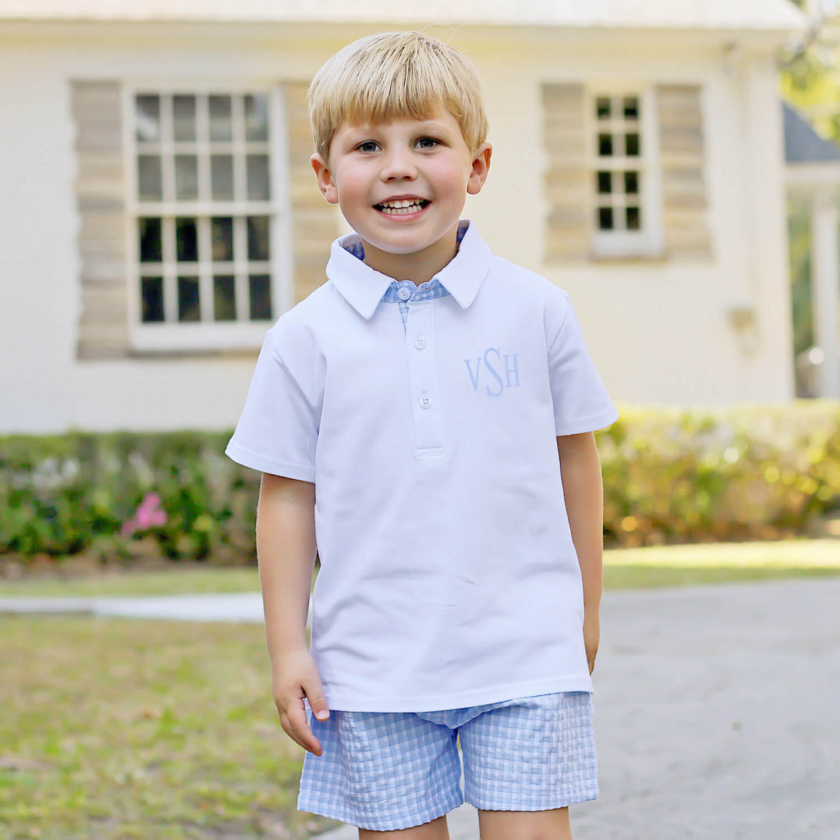 Hilton Head Plaid Blue Polo Short Set