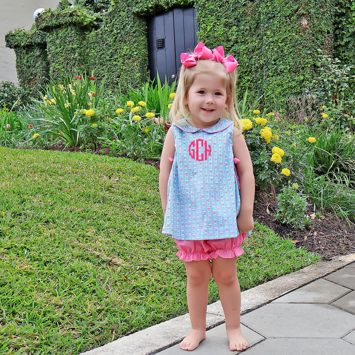 Floral Pink and Turquoise Grace Bloomer Set  Classic Whimsy