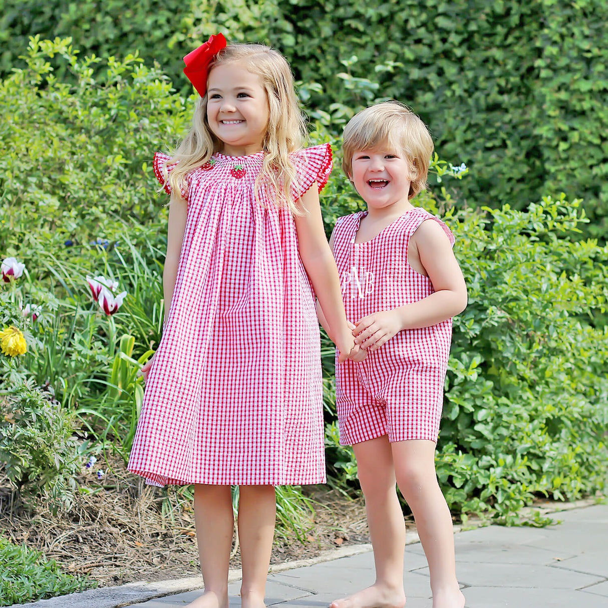 Red Seersucker Check Jon Jon