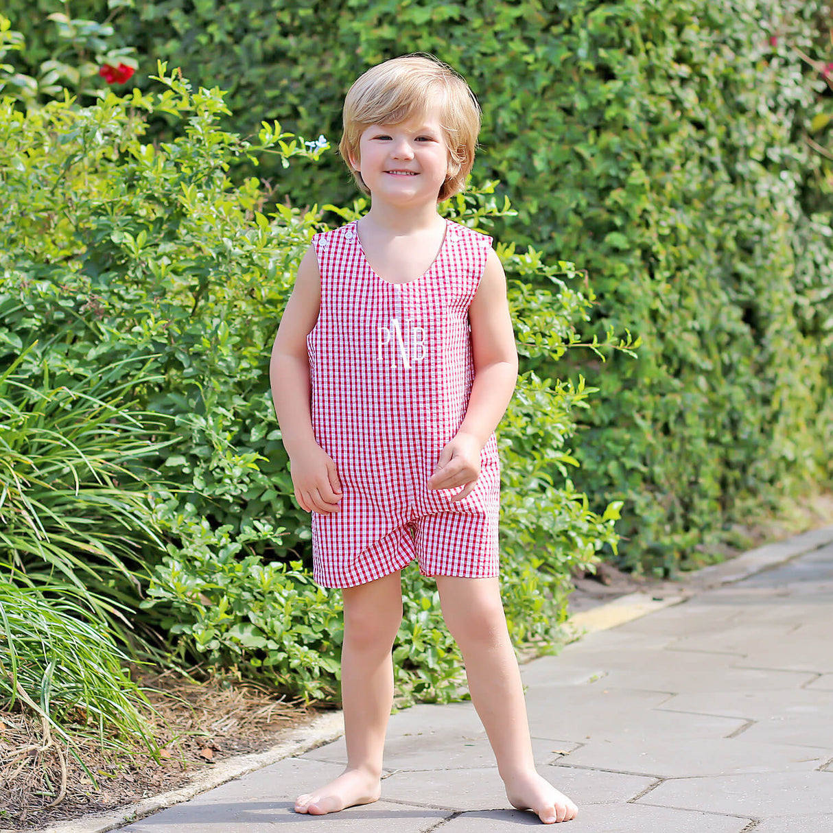 Red Seersucker Check Jon Jon