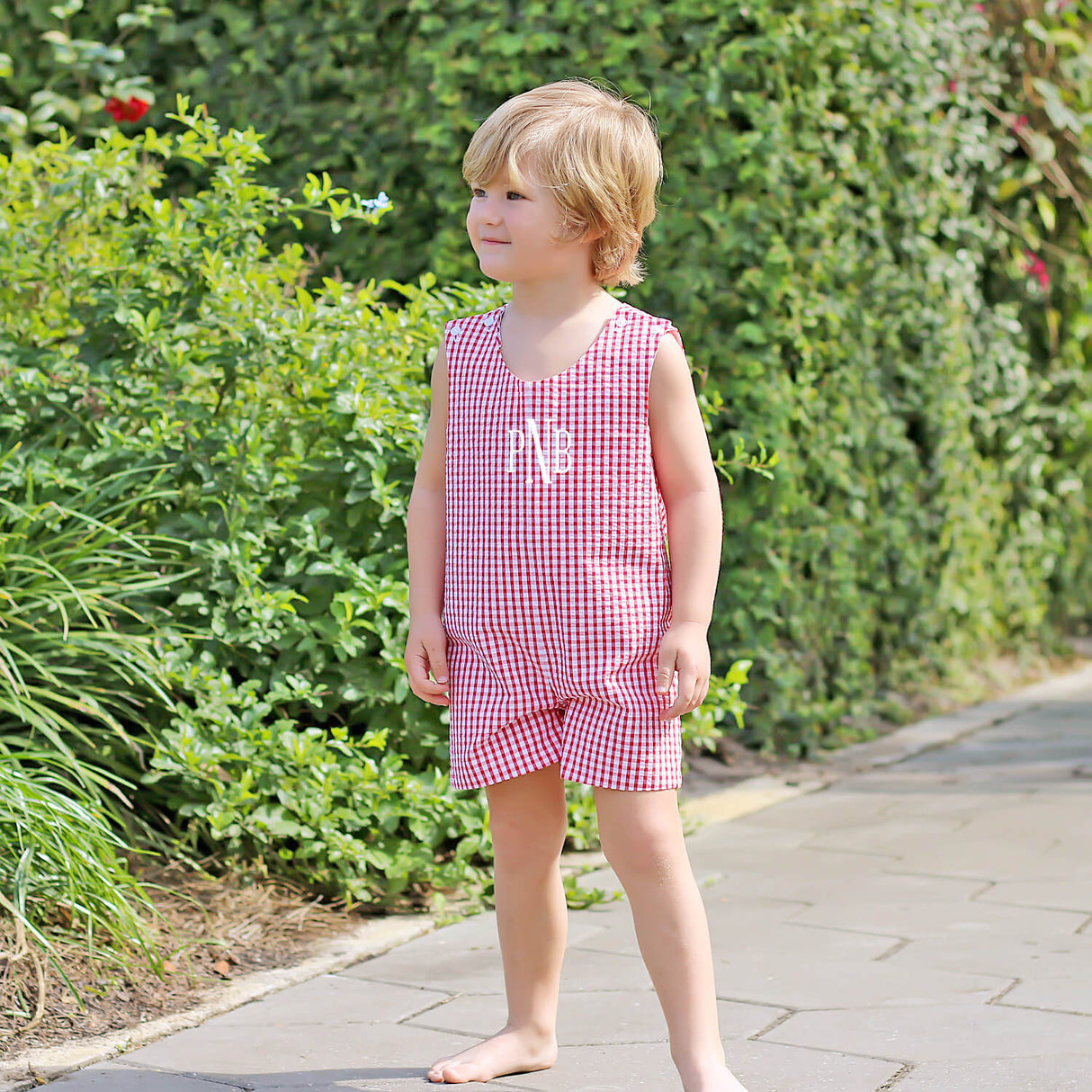 Red Seersucker Check Jon Jon