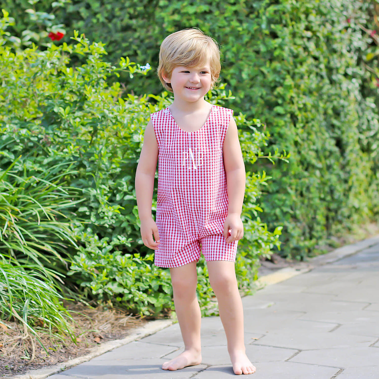 Red Seersucker Check Jon Jon