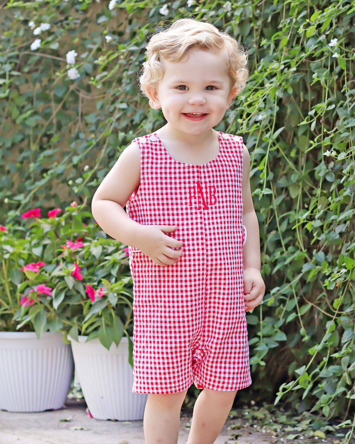 Red Gingham Jon Jon with Tabs