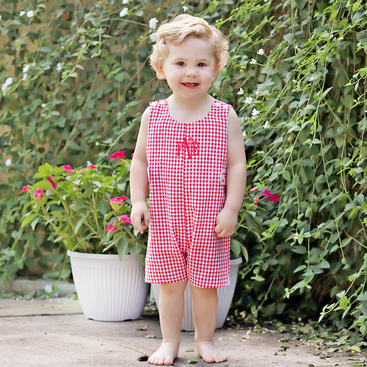 Red Gingham Jon Jon with Tabs