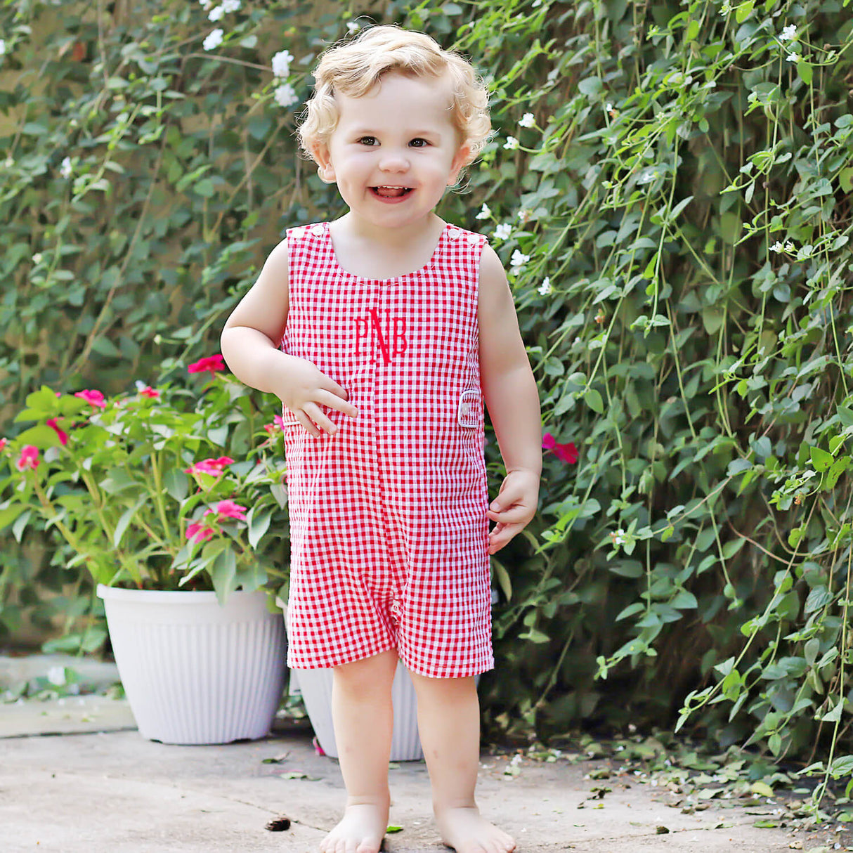 Red Gingham Jon Jon with Tabs
